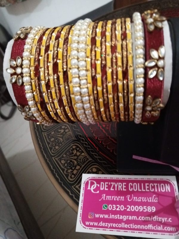 Kundun Bangles With Metal & Pearls