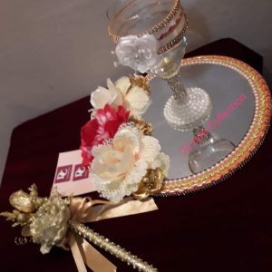 Milk Glass With Floral Mirror Platter With Nikkah Pen